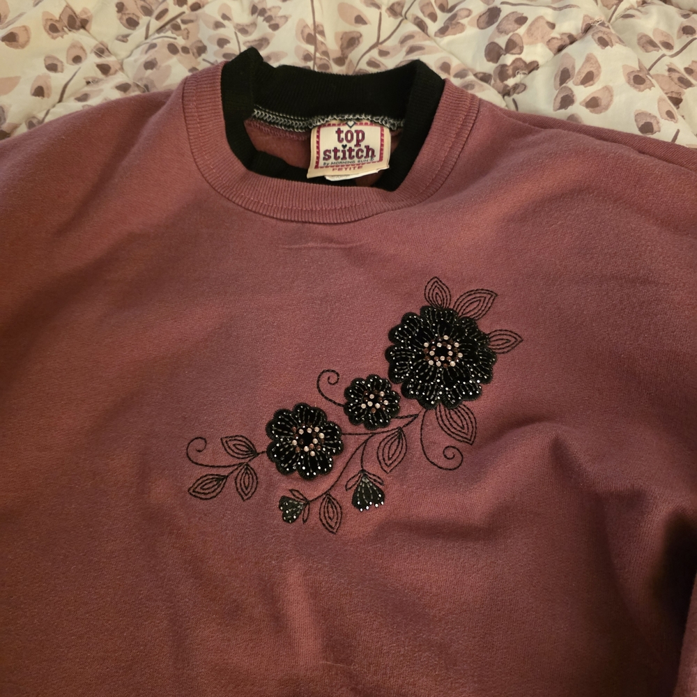 Top Stitch Women's Mauve Sweater with Floral Embroidery